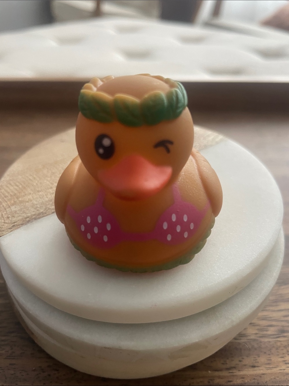Source Unknown Pink Bikini Duck with Green Leaf Headband